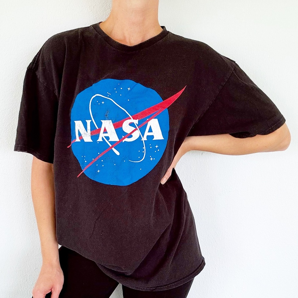 Vintage NASA black blue cotton logo short sleeve tee size XL